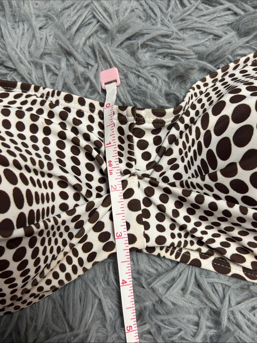 Brown and Off-White Polka Dot Ruched Bikini Top - Picture 12 of 16